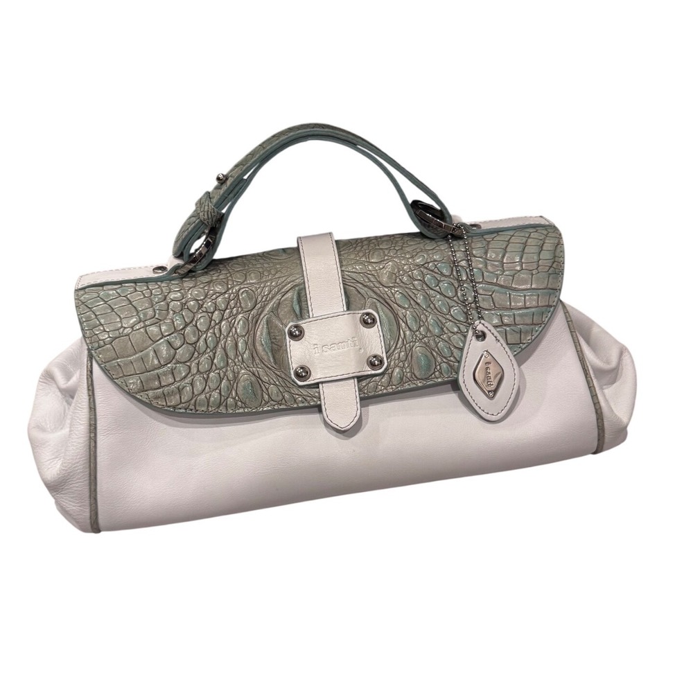 Isanti Crocodile Teal And White Leather Top Handle Handbag Vintage
7x13x5" EUC